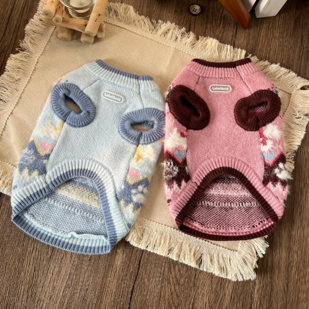 Maglioncino Gilet in Stile Fair Isle con Fantasia Originale Cagnolino e Zampette