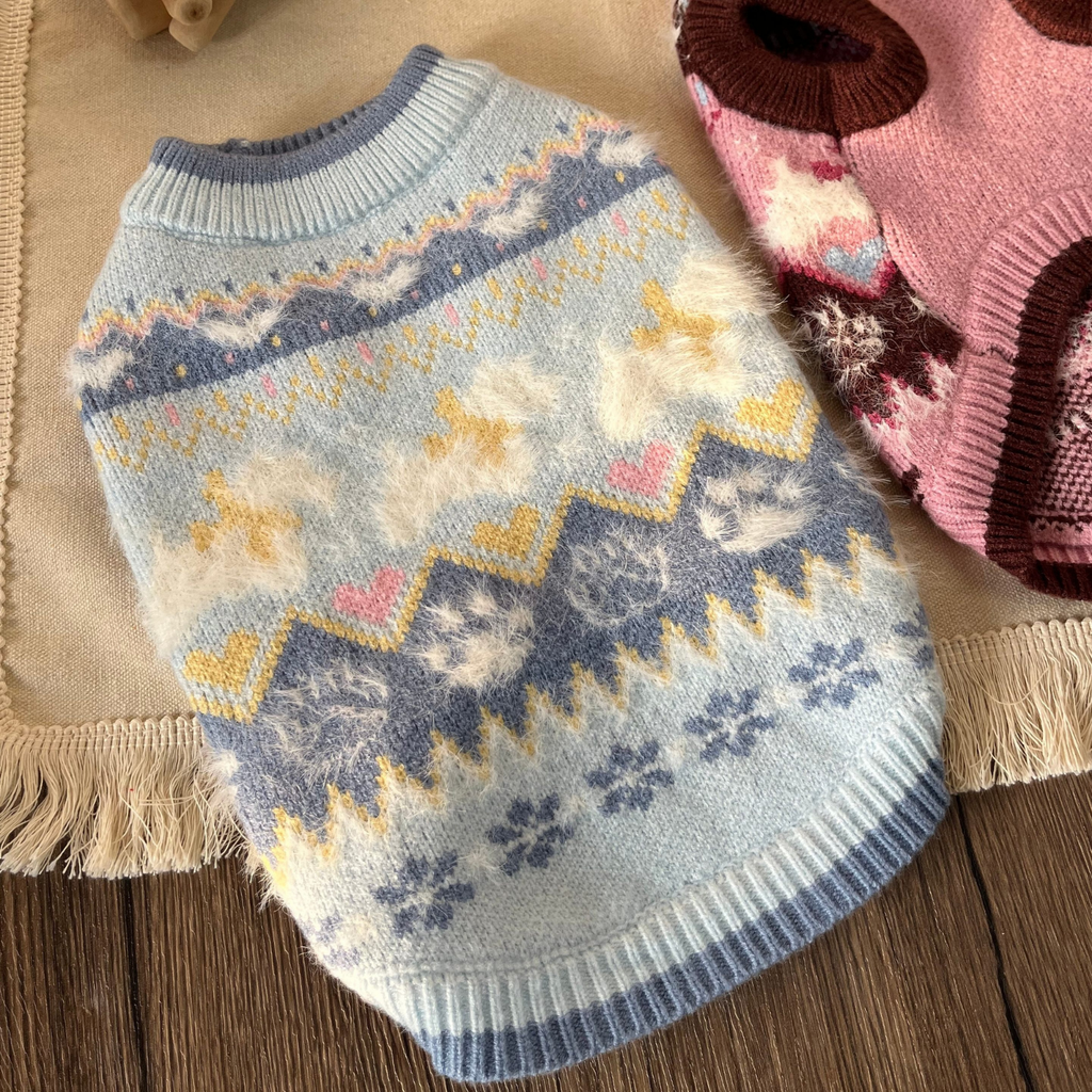 Maglioncino Gilet in Stile Fair Isle con Fantasia Originale Cagnolino e Zampette