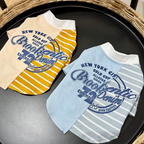 T-Shirt a Due Zampe Design Patchwork a Righe e Tinta Unita con Stampa Lettering