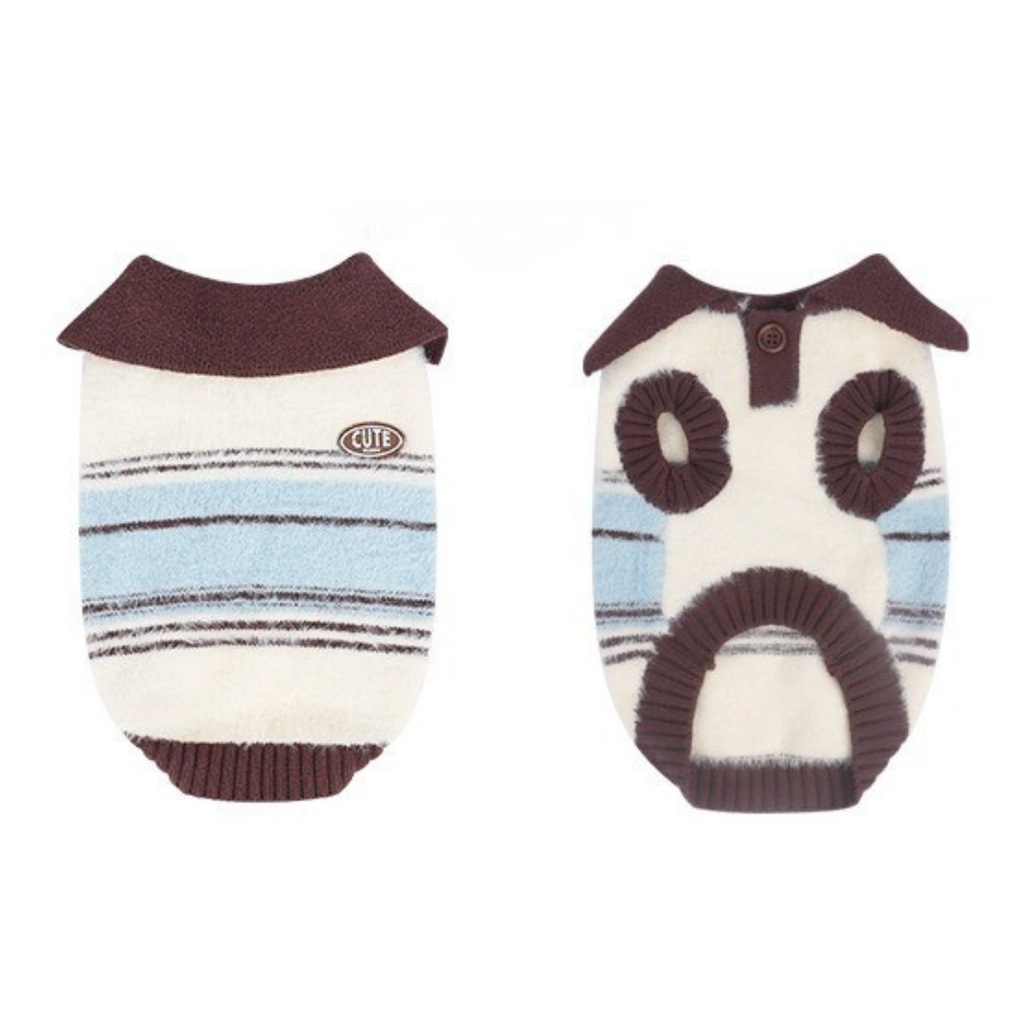 Maglioncino Gilet Polo a Righe con Colletto Colori Blu Bianco Marrone