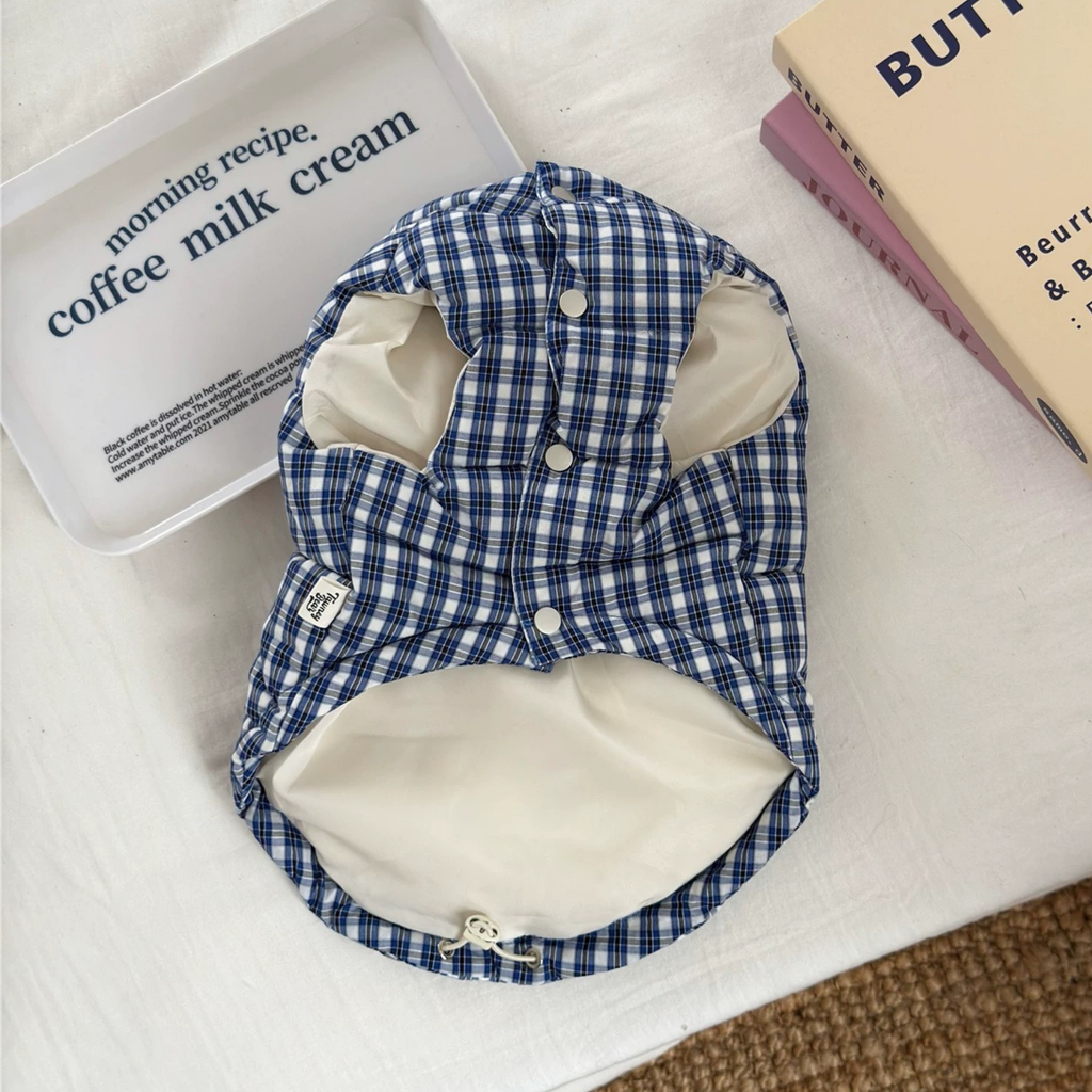 Gilet Imbottito a Quadri Blu e Bianchi 90% Piumino d'Anatra