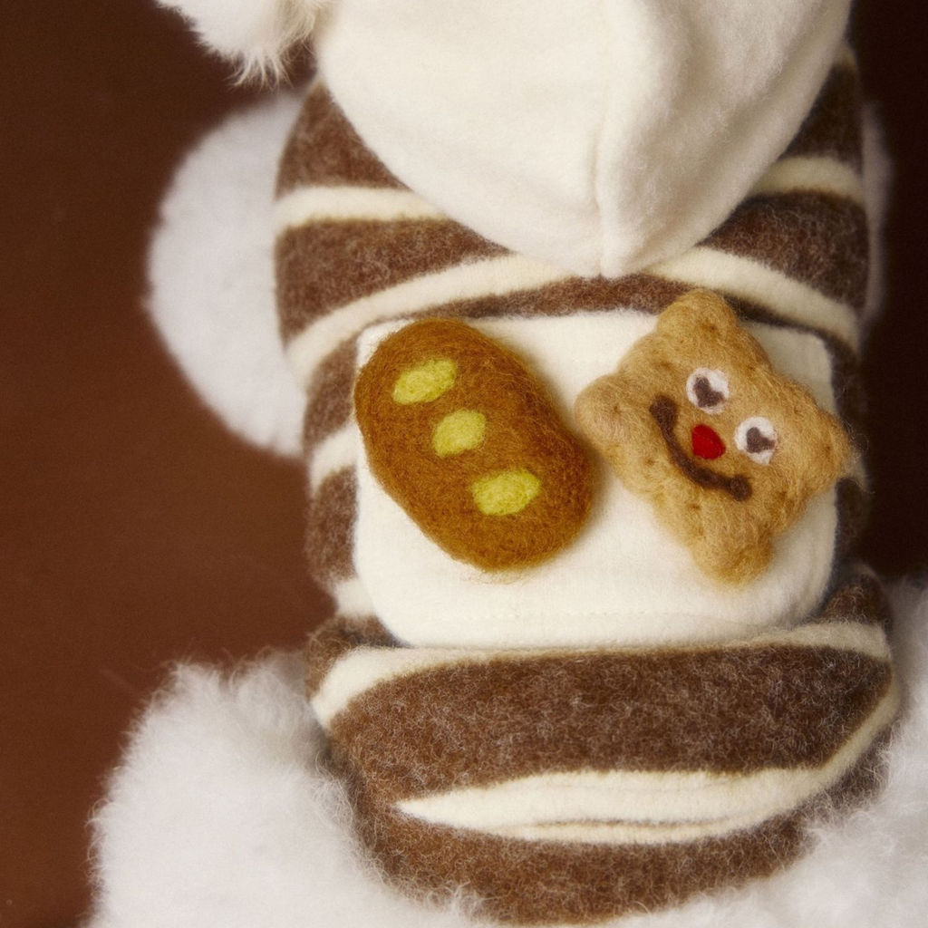 Felpa Gilet con Cappuccio con Tasca Decorazione in Feltro a Forma di Biscotto