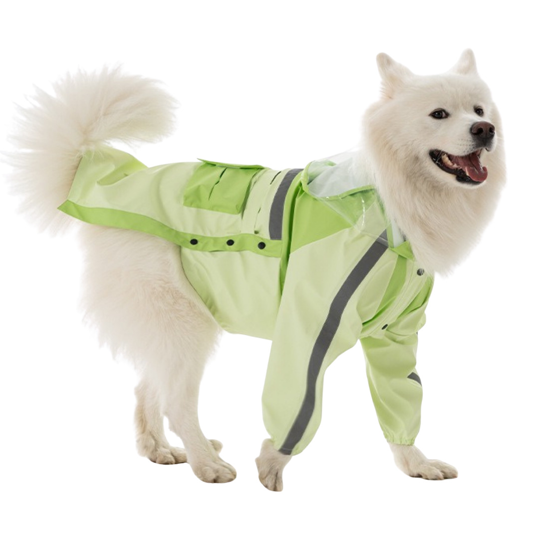 Impermeabile a Due Zampe per Cani di Taglia Grande con Cappuccio a Visiera Trasparente Giacca Outdoor