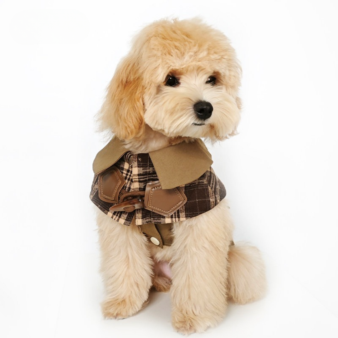 Trench Stile British con Colletto a Mantellina in Tartan