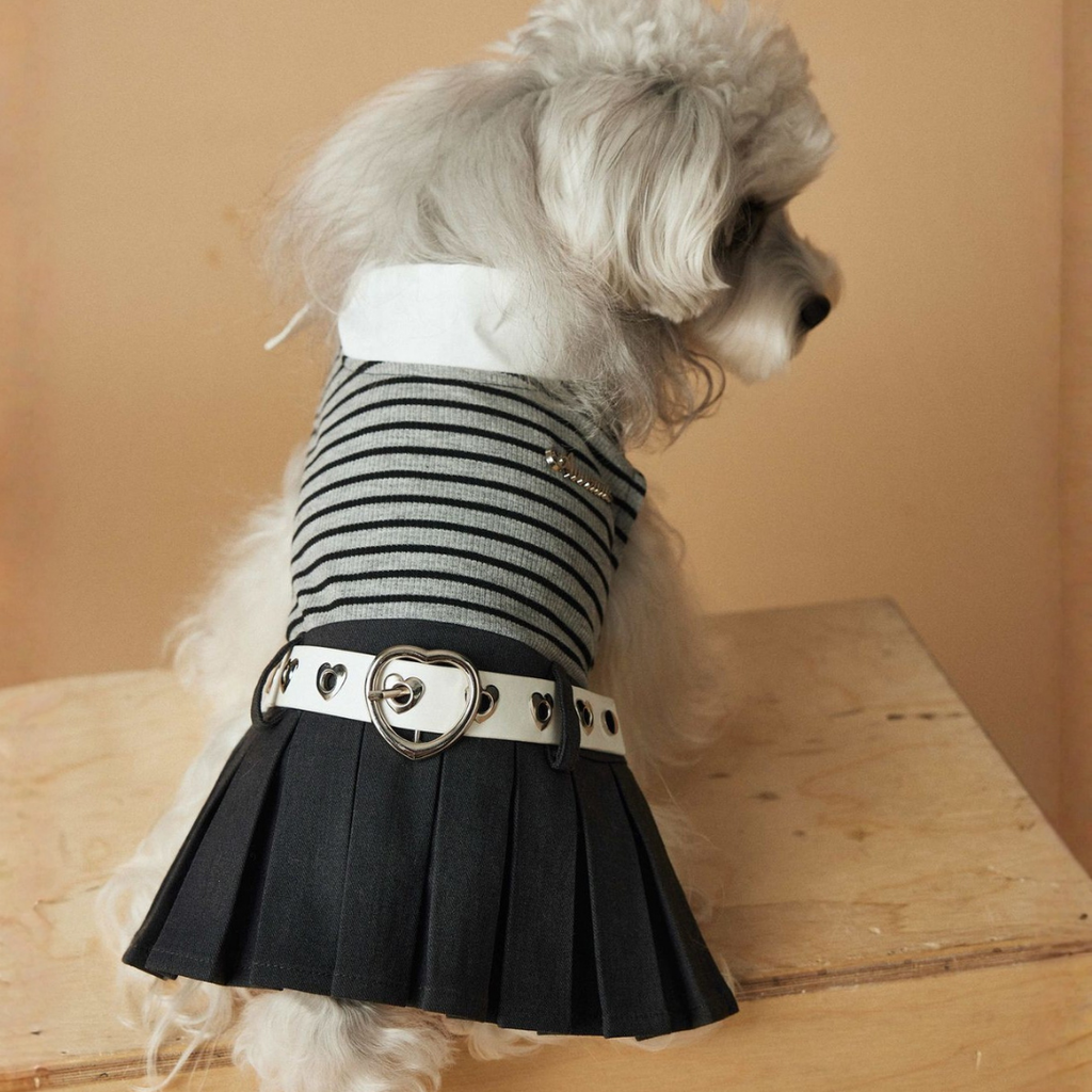 Vestito Top a Righe con Fiocco Gonna Plissé con Cintura Rimovibile Abito Elegante Casual