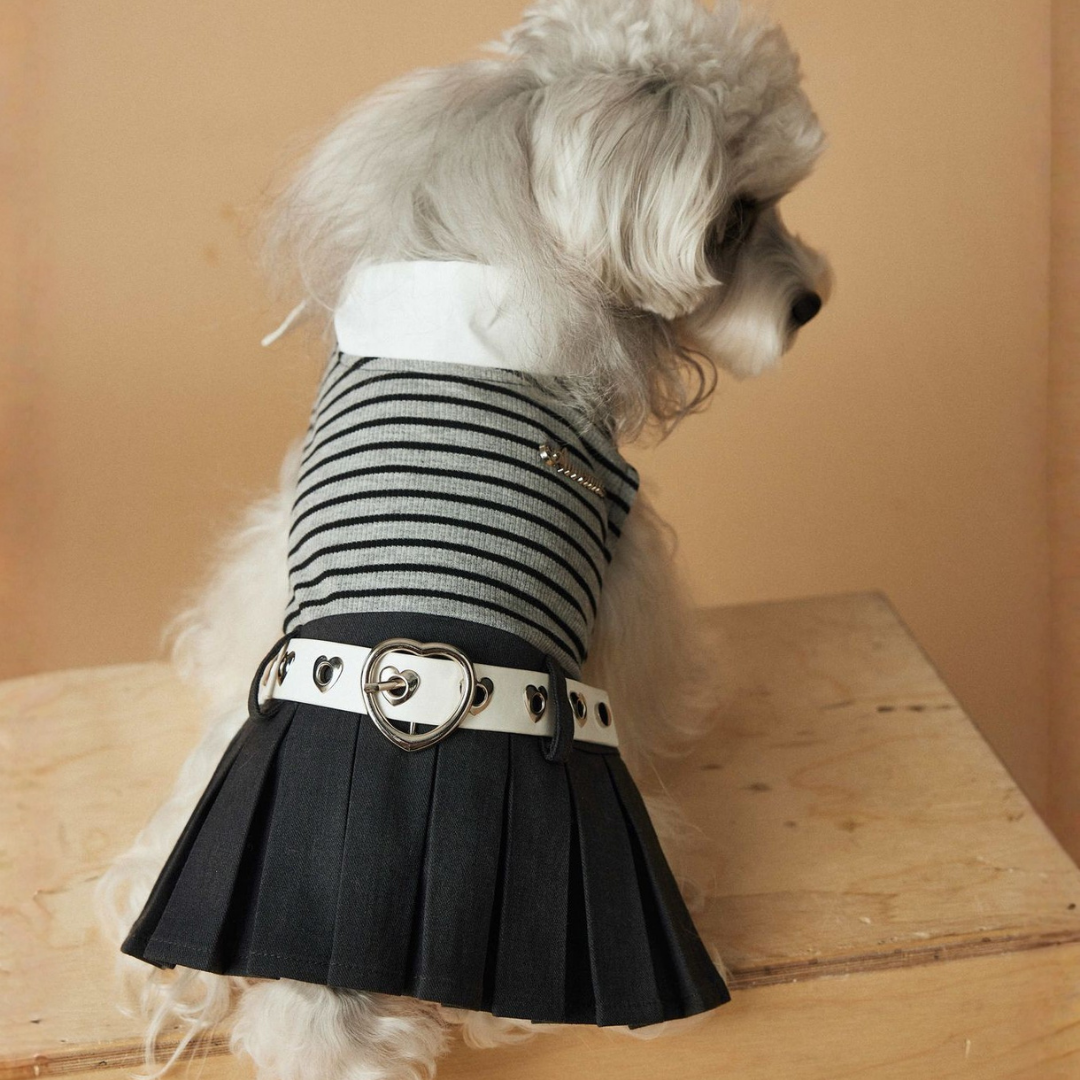 Vestito Top a Righe con Fiocco Gonna Plissé con Cintura Rimovibile Abito Elegante Casual