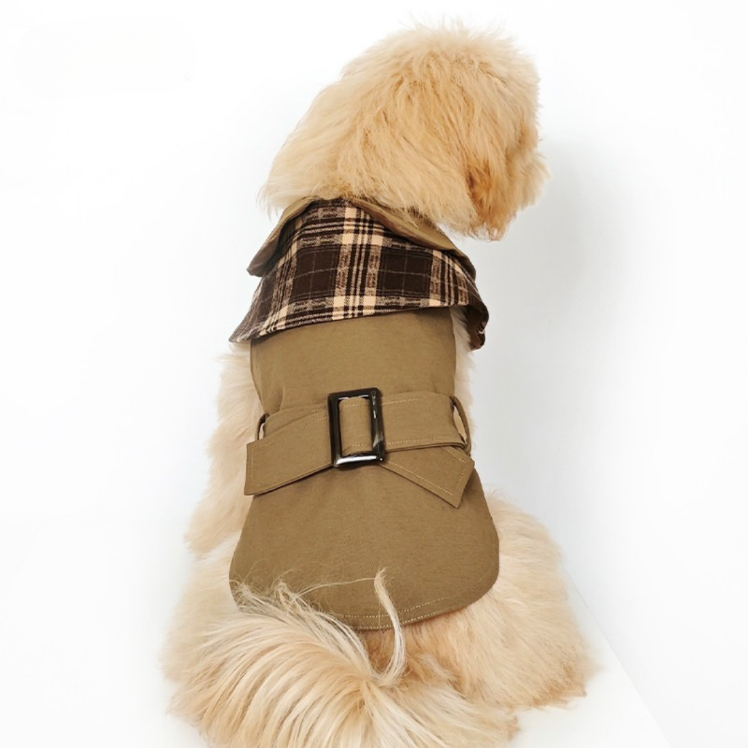 Trench Stile British con Colletto a Mantellina in Tartan
