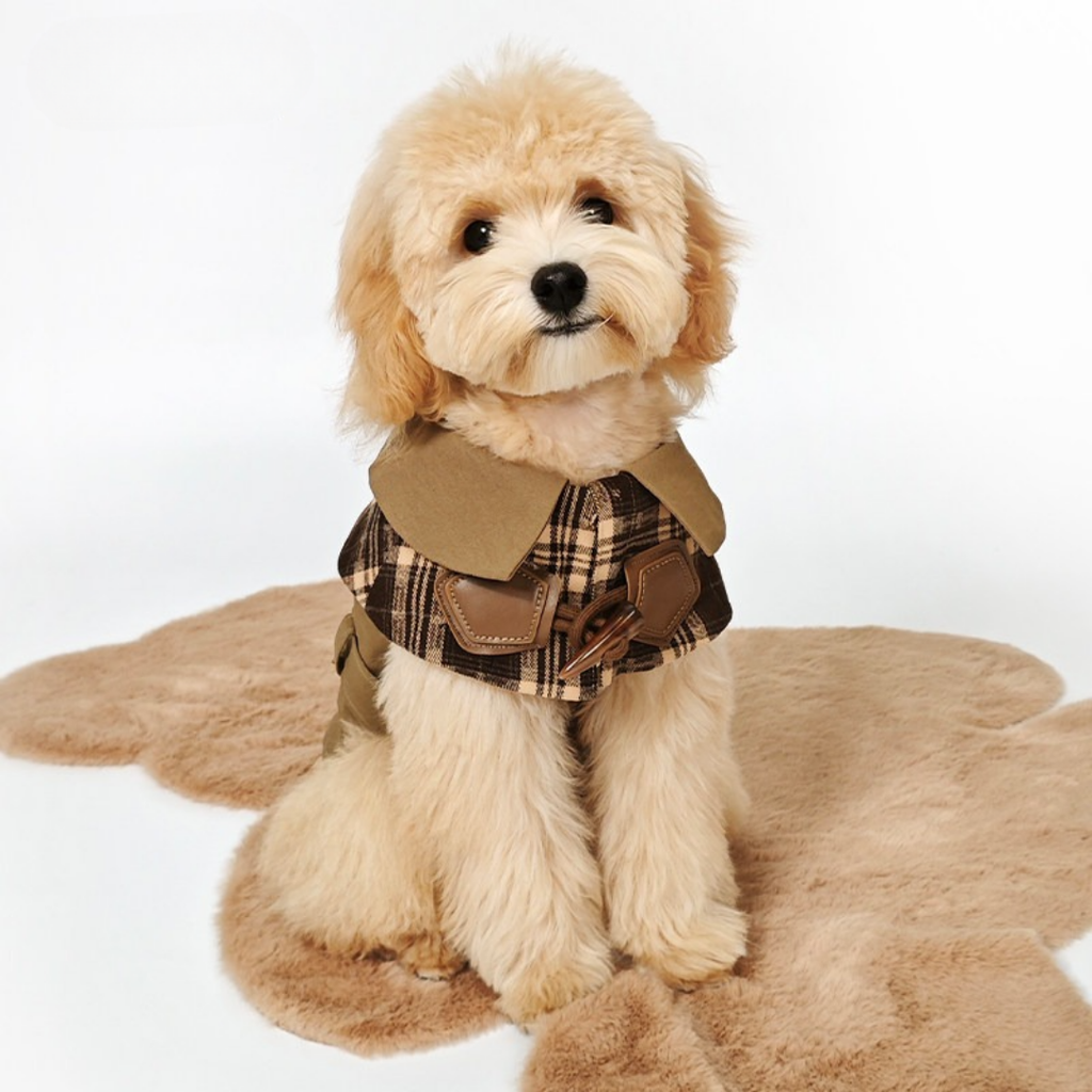 Trench Stile British con Colletto a Mantellina in Tartan