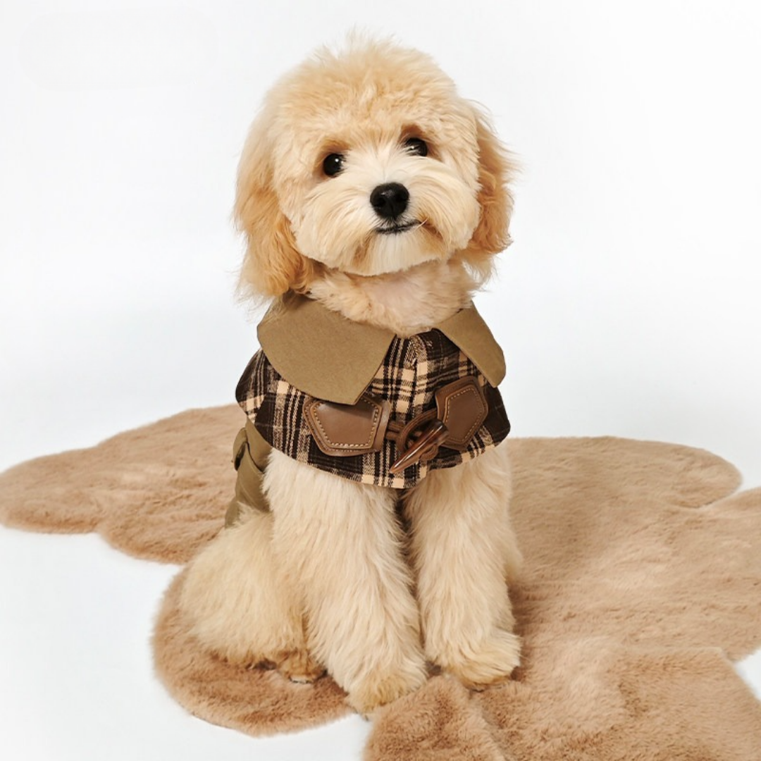Trench Stile British con Colletto a Mantellina in Tartan