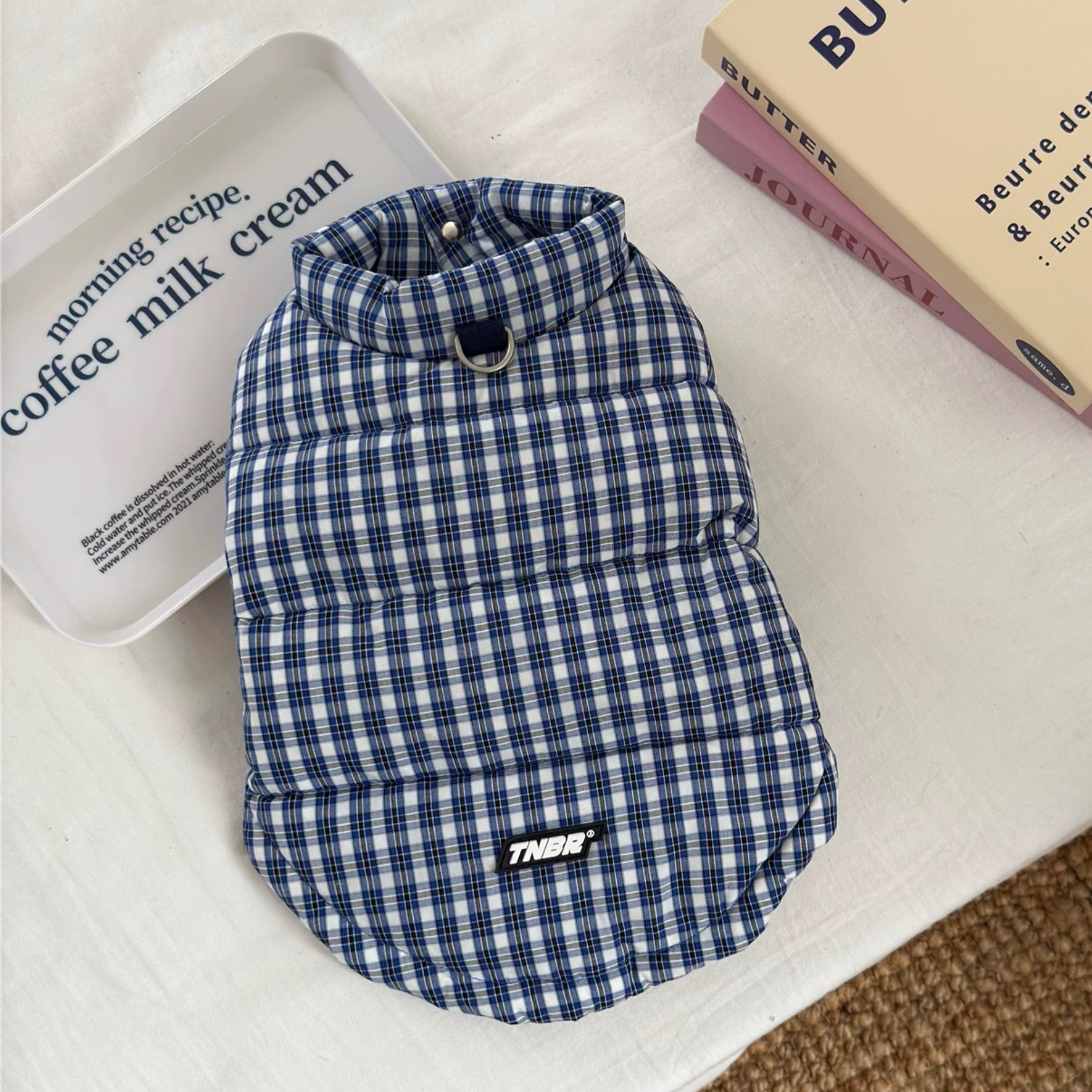 Gilet Imbottito a Quadri Blu e Bianchi 90% Piumino d'Anatra