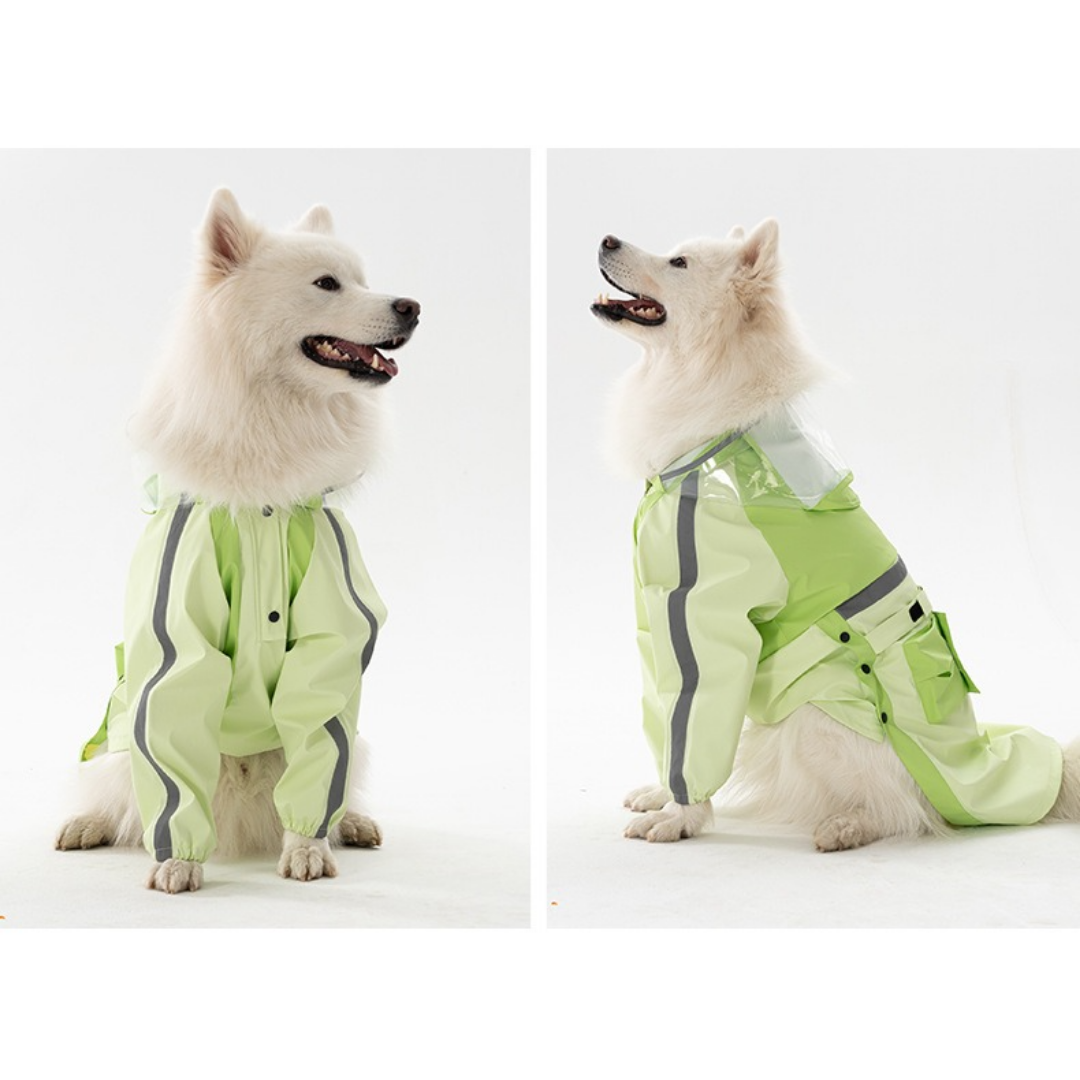 Impermeabile a Due Zampe per Cani di Taglia Grande con Cappuccio a Visiera Trasparente Giacca Outdoor