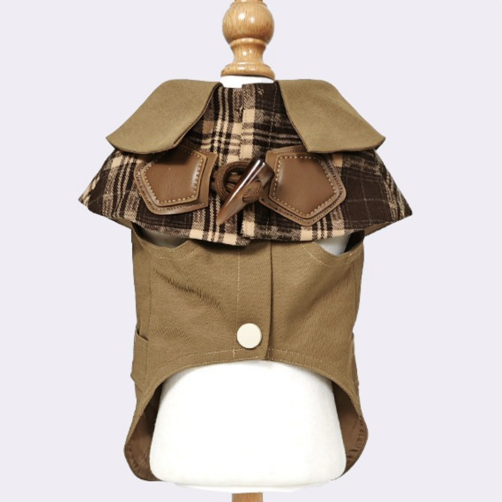 Trench Stile British con Colletto a Mantellina in Tartan