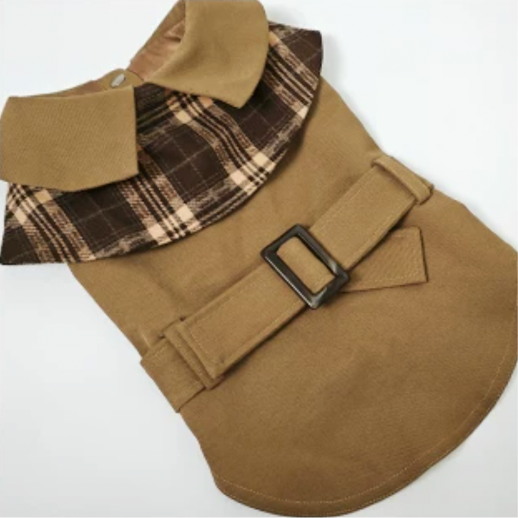 Trench Stile British con Colletto a Mantellina in Tartan