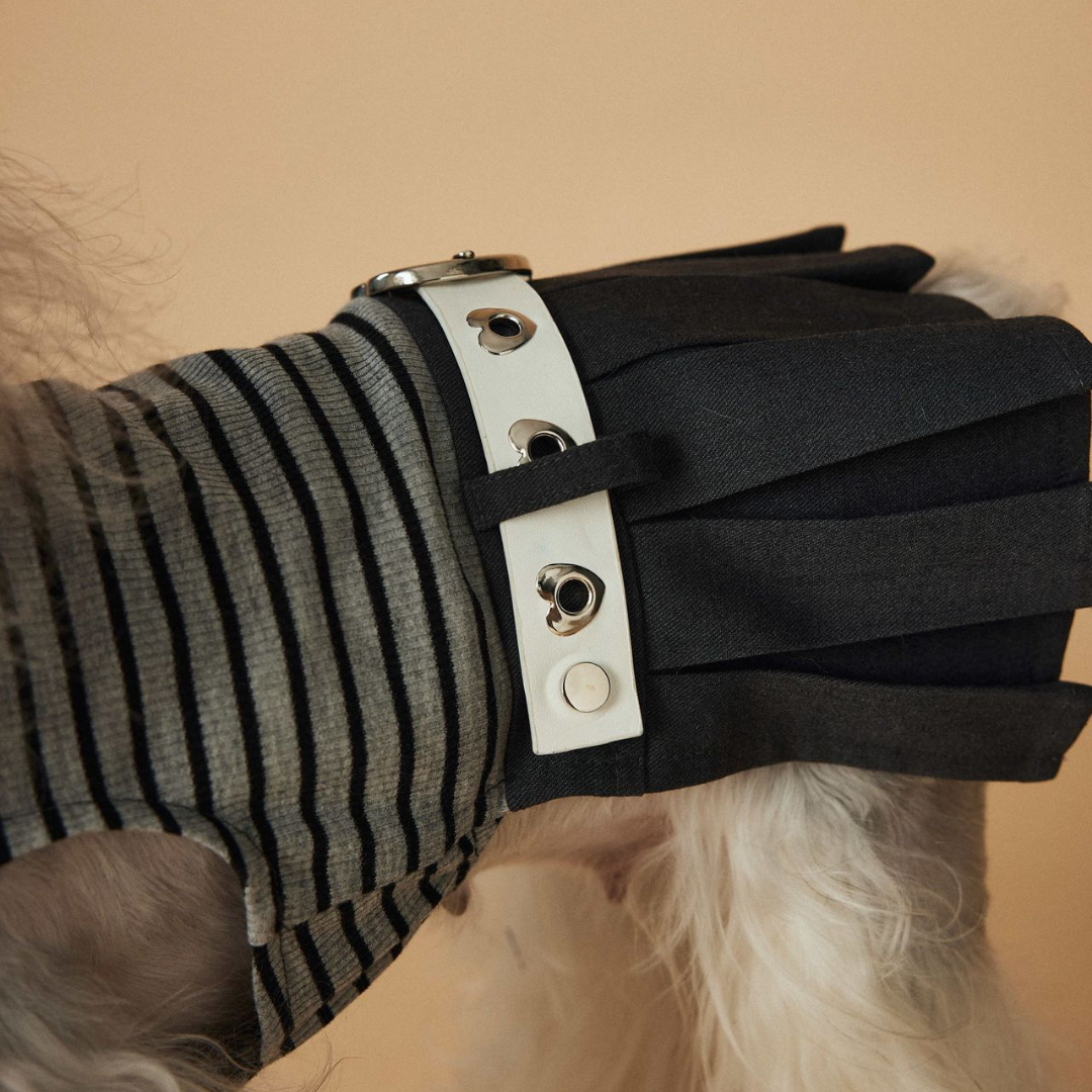 Vestito Top a Righe con Fiocco Gonna Plissé con Cintura Rimovibile Abito Elegante Casual