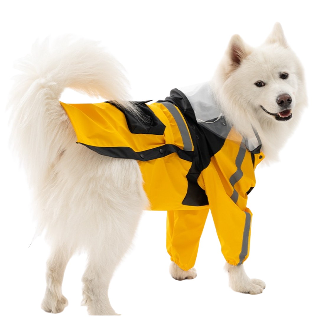 Impermeabile a Due Zampe per Cani di Taglia Grande con Cappuccio a Visiera Trasparente Giacca Outdoor
