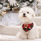 Bandana Natalizia per Cani e Gatti – Triangolo Tartan con Fiocco e Campanellini