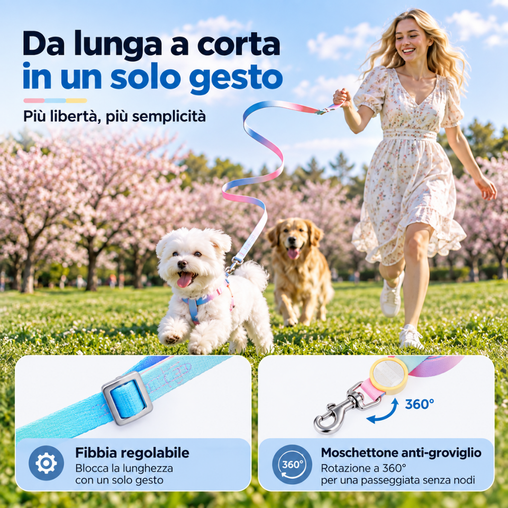 Set Pettorina a Y con LED e Guinzaglio Multifunzionale - Arcobaleno Sfumato