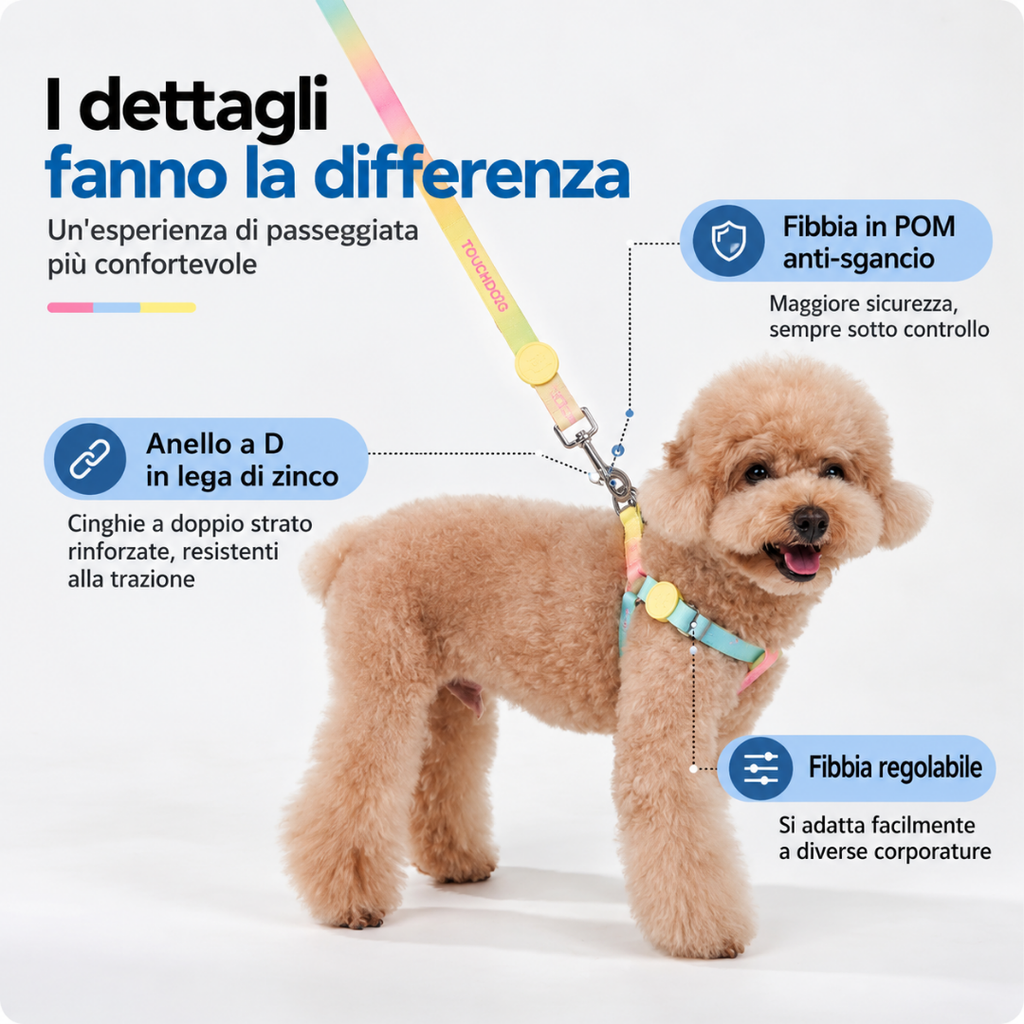 Set Pettorina a Y con LED e Guinzaglio Multifunzionale - Arcobaleno Sfumato