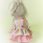Vestito con Spalline a Quadretti Rosa con Fiocco Abito con Gonna a Doppio Strato