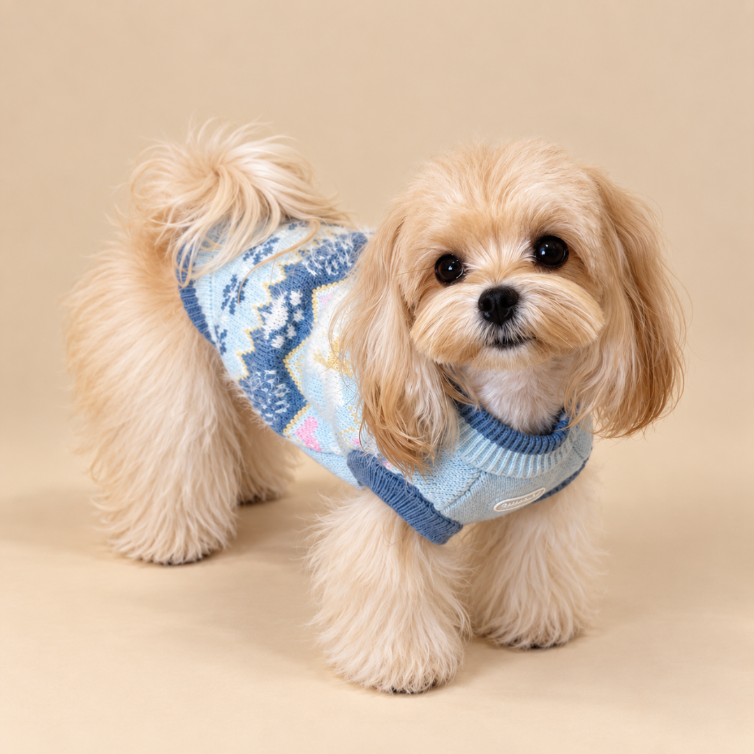 maglione invernale per cani Fair Isle azzurro