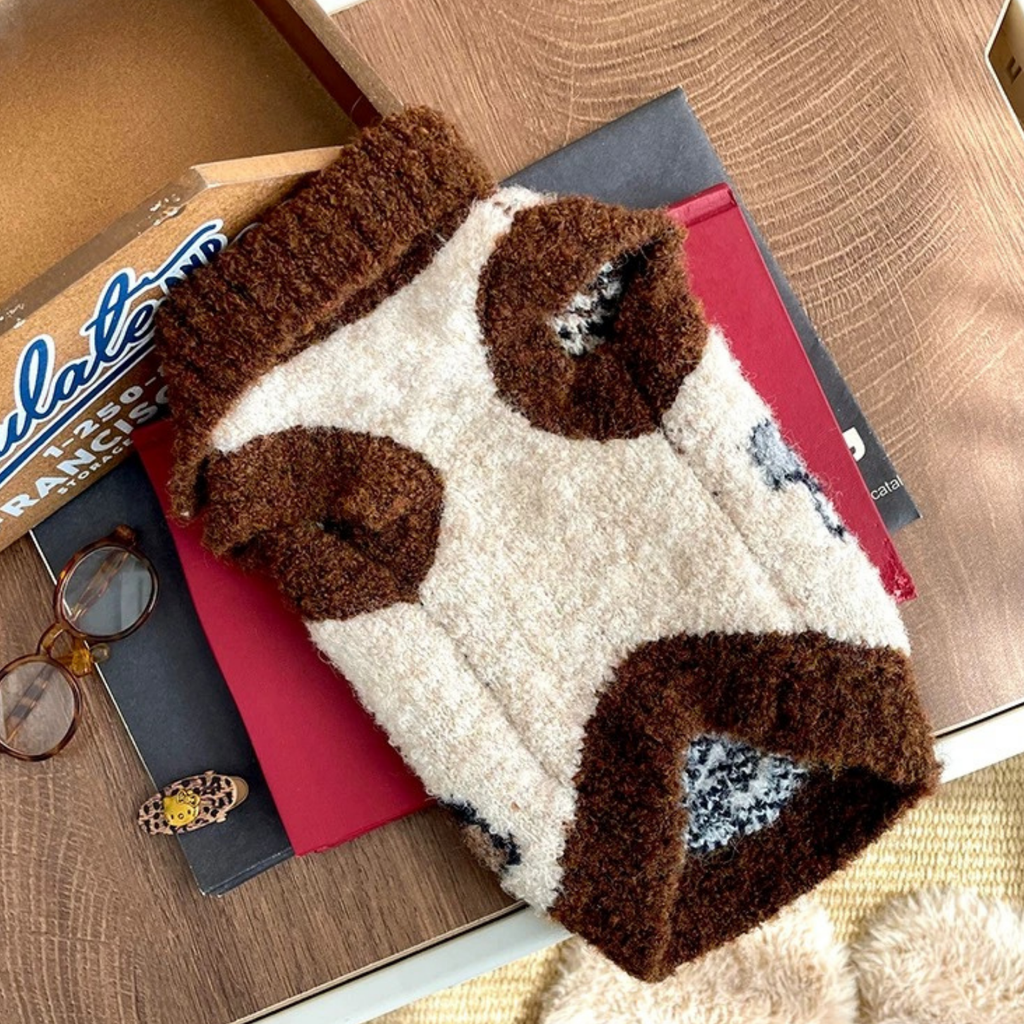 Maglioncino Gilet con Collo Alto Reversibile Stampa Cagnolini 10% Lana