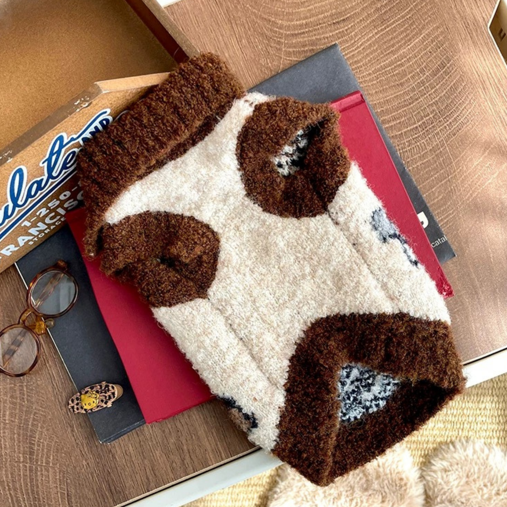 Maglioncino Gilet con Collo Alto Reversibile Stampa Cagnolini 10% Lana