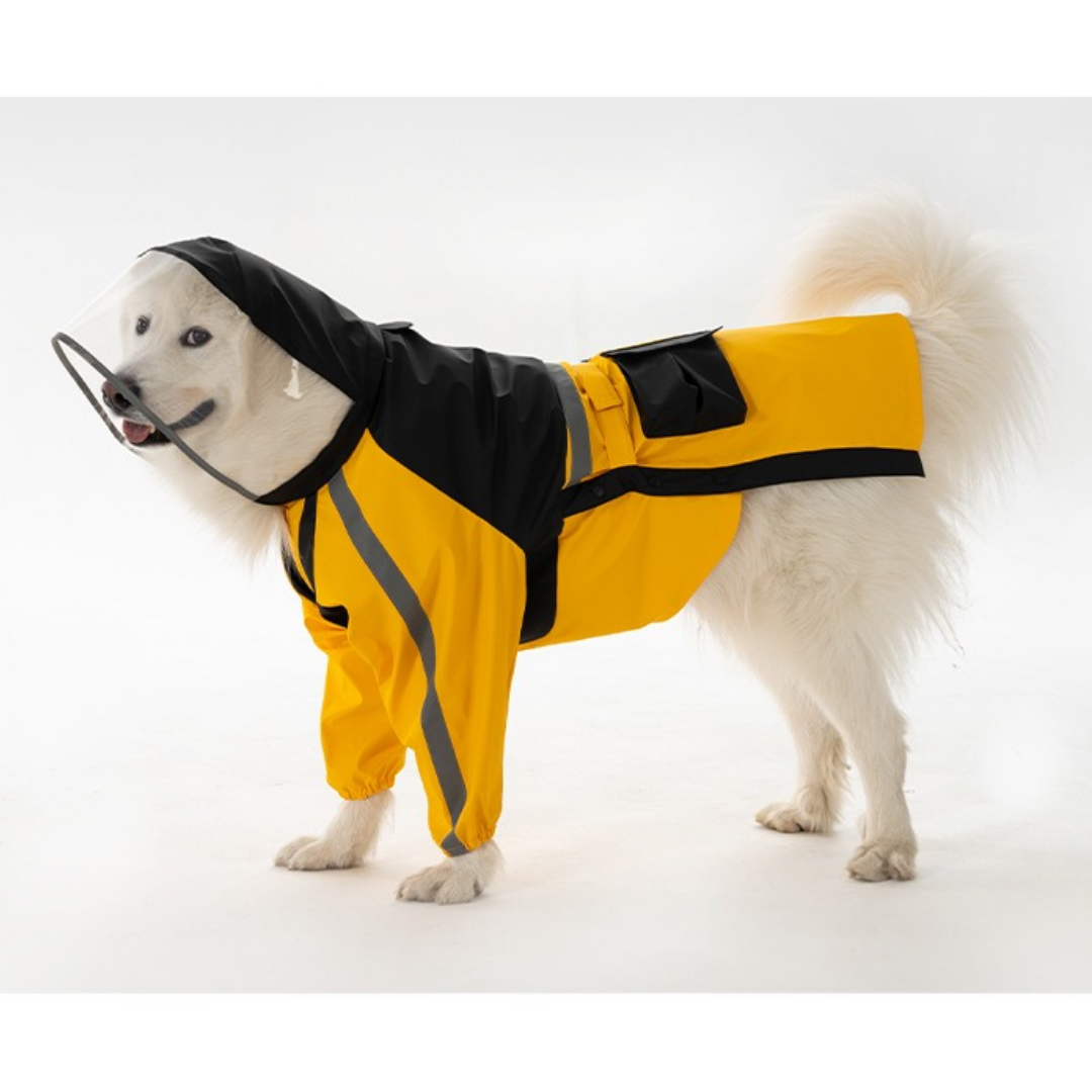 Impermeabile a Due Zampe per Cani di Taglia Grande con Cappuccio a Visiera Trasparente Giacca Outdoor