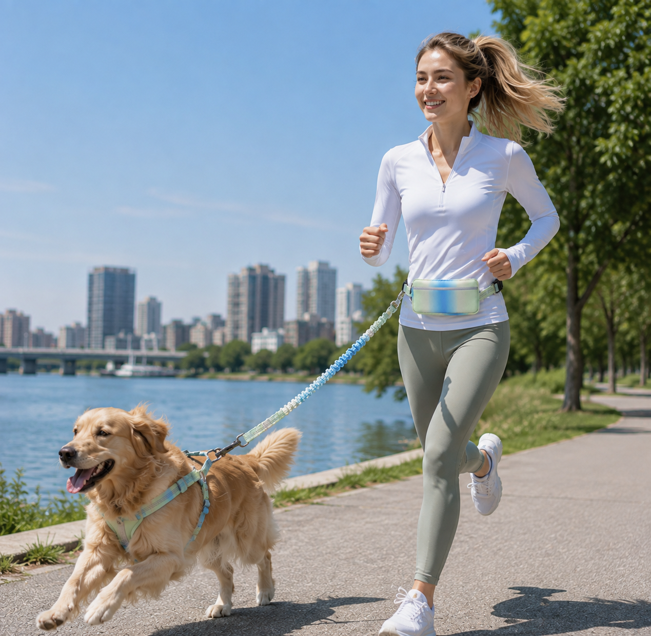 Guinzaglio Retrattile Hands Free con Marsupio per Corsa e Outdoor