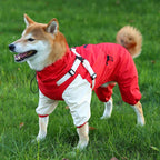 Impermeabile a Quattro Zampe per Cani con Cappuccio Rimovibile - Rosso