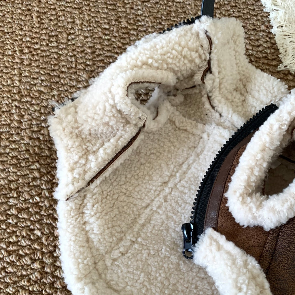 Cappottino Gilet Effetto Scamosciato e Montone Stile Aviatore