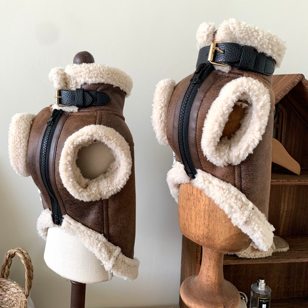 Cappottino Gilet Effetto Scamosciato e Montone Stile Aviatore