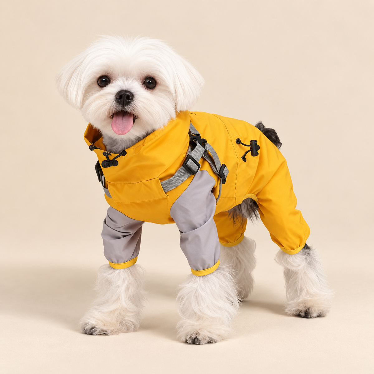 Impermeabile a Quattro Zampe per Cani con Cappuccio Rimovibile Giacca Outdoor Antivento