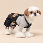 Salopette in Denim con Bretelle Incrociate Regolabili Fodera a Quadri Casual Versatile