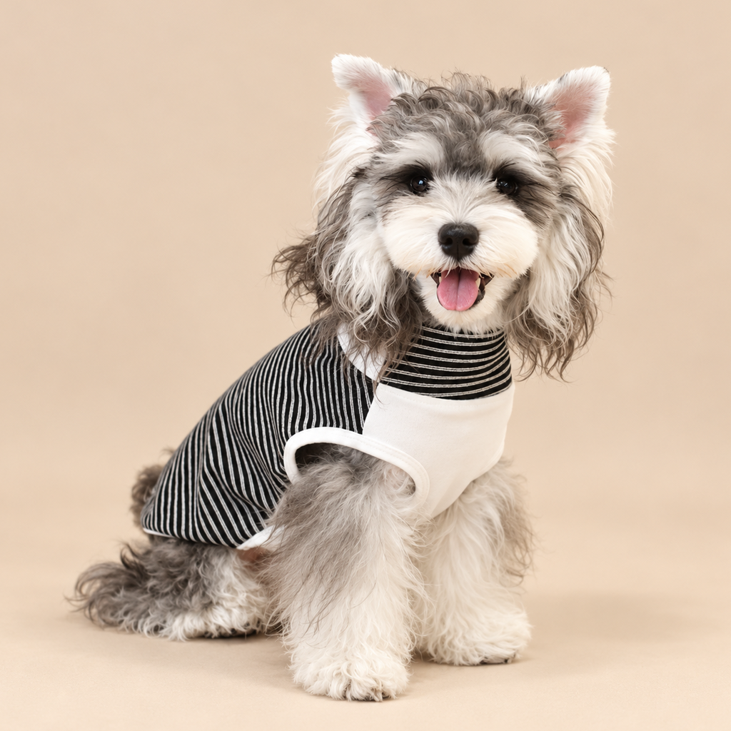 Maglia termica per cani a righe bianco nero