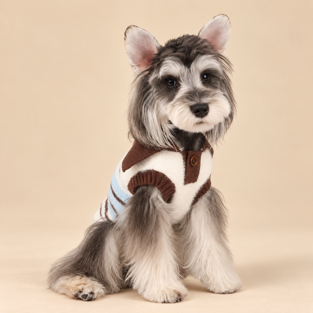 Maglioncino Gilet Polo a Righe con Colletto Colori Blu Bianco Marrone