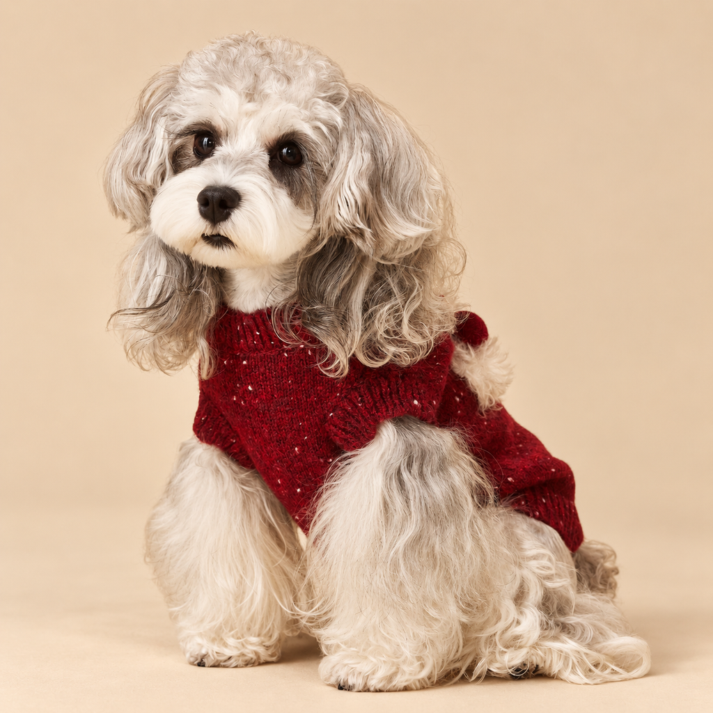 Maglioncino Gilet Rosso con Decorazione Cagnolino in Peluche e Fiocco 3D