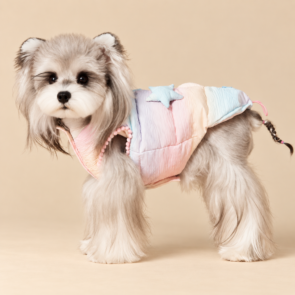 cappotto imbottito per cani multicolore con stelle