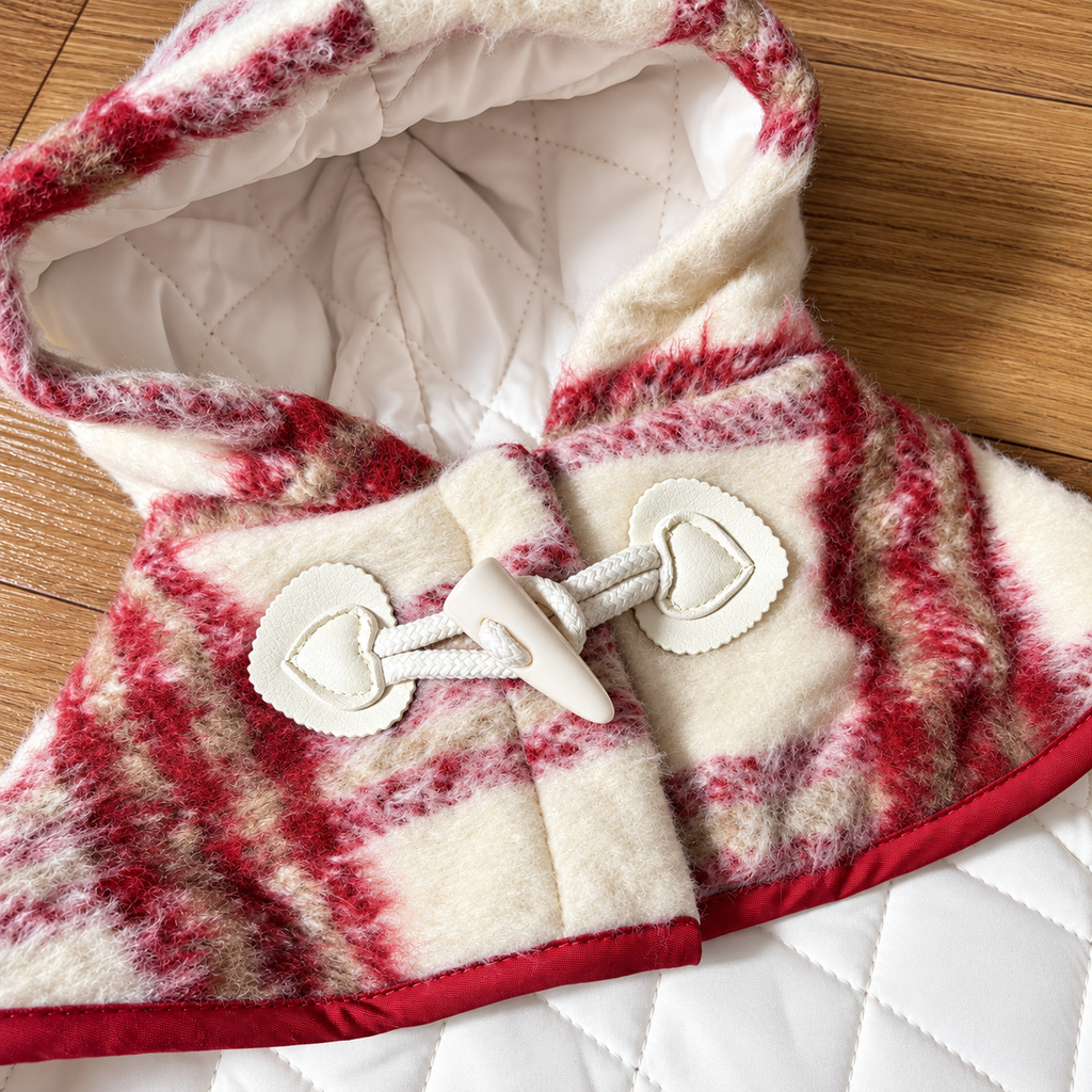 Mantellina Invernale Imbottita con Cappuccio – Fantasia Tartan Rossa