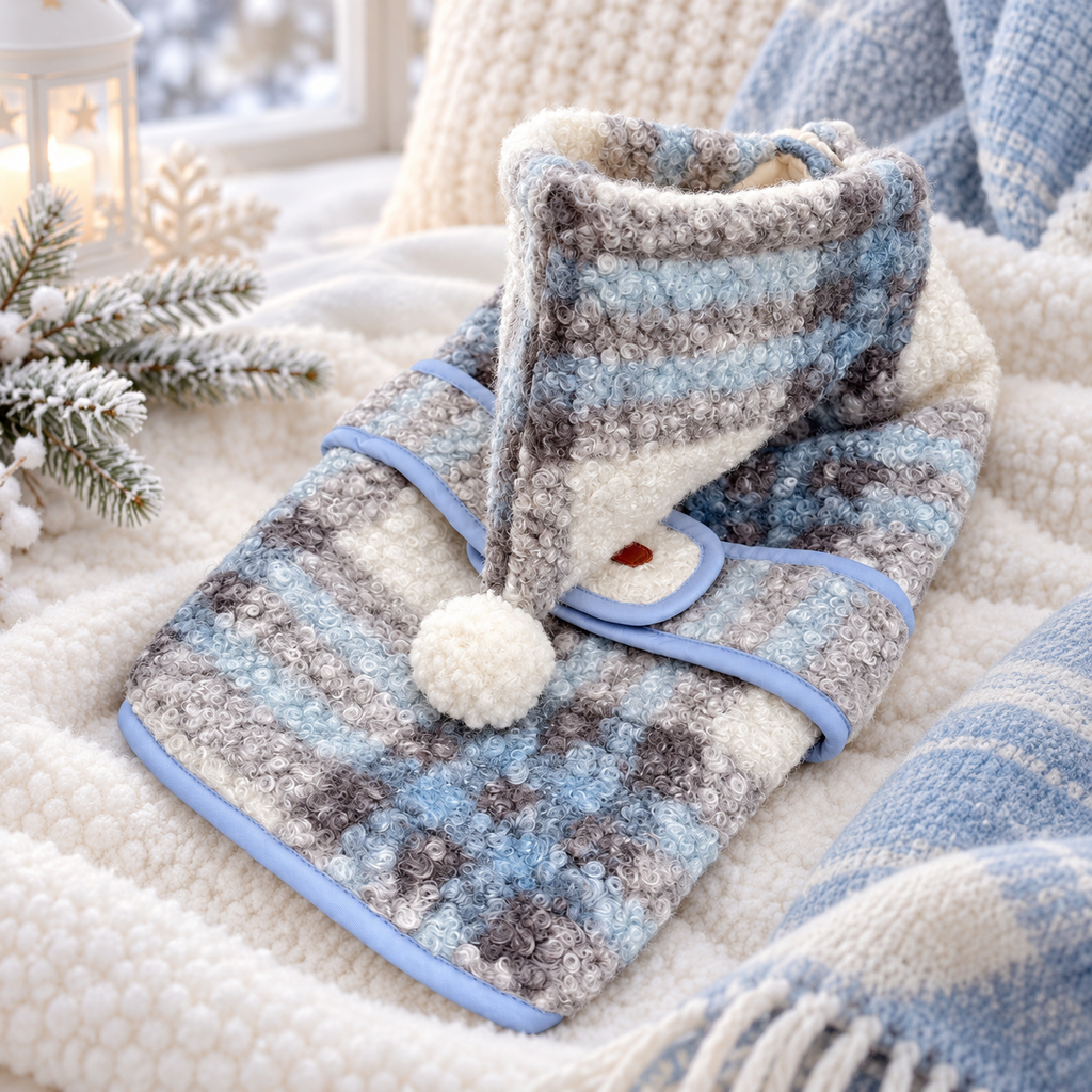 Mantellina Invernale Imbottita con Cappuccio – Fantasia Tartan Azzurra